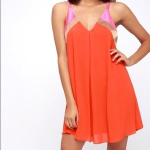 Lulu’s Orange, pink and gold dress